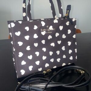 Kate Spade NY Staci Small Satchel – Black & White Heart Print – Excellent